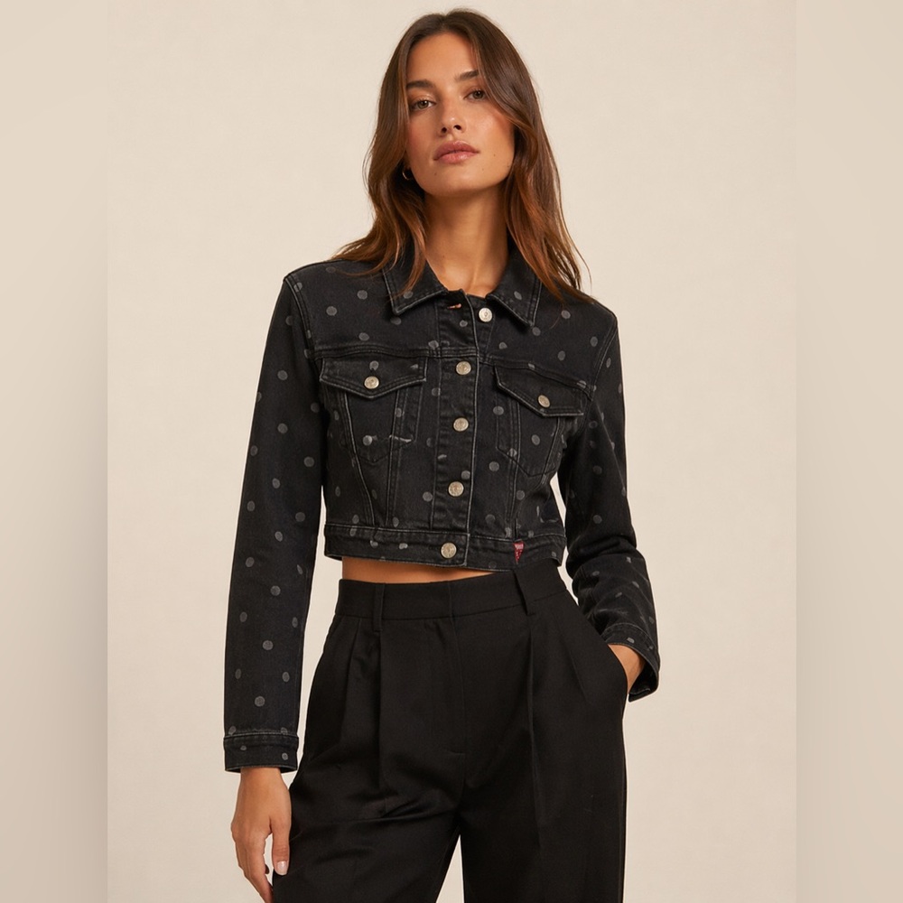 NWT GUESS x PLEASURES Polka Dot Cropped Denim Jacket